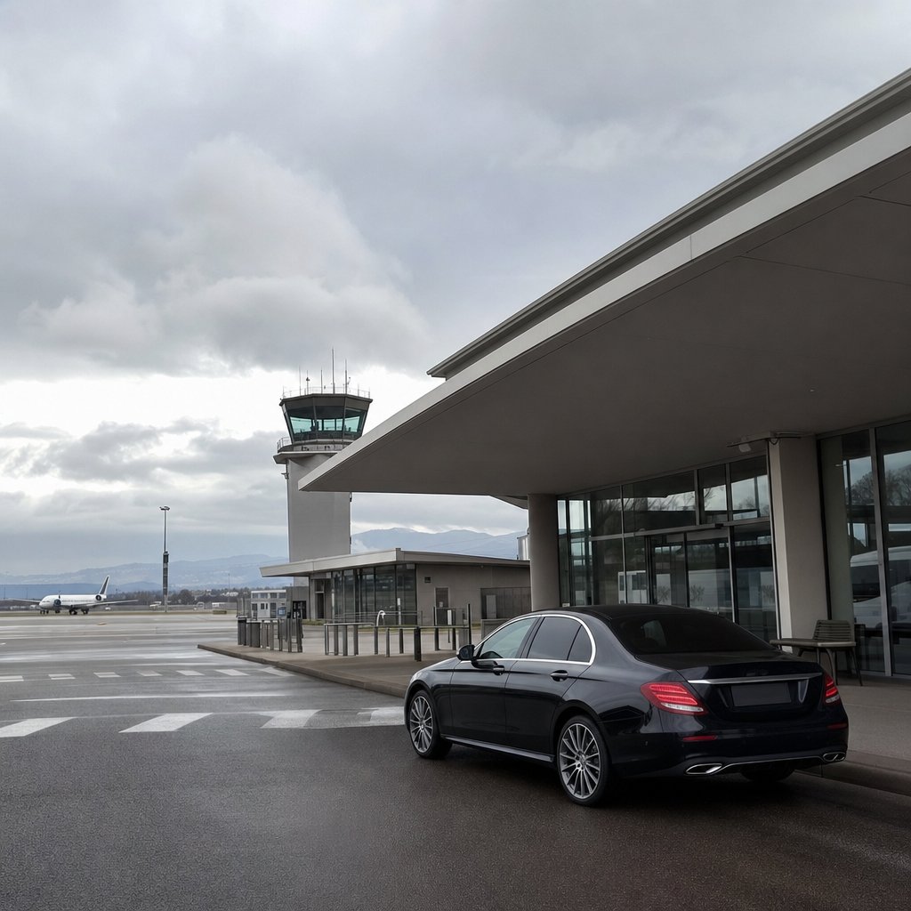 Accès à l'aéroport de Metz-Nancy-Lorraine — terminal régional et véhicule VTC premium à la dépose des voyageurs