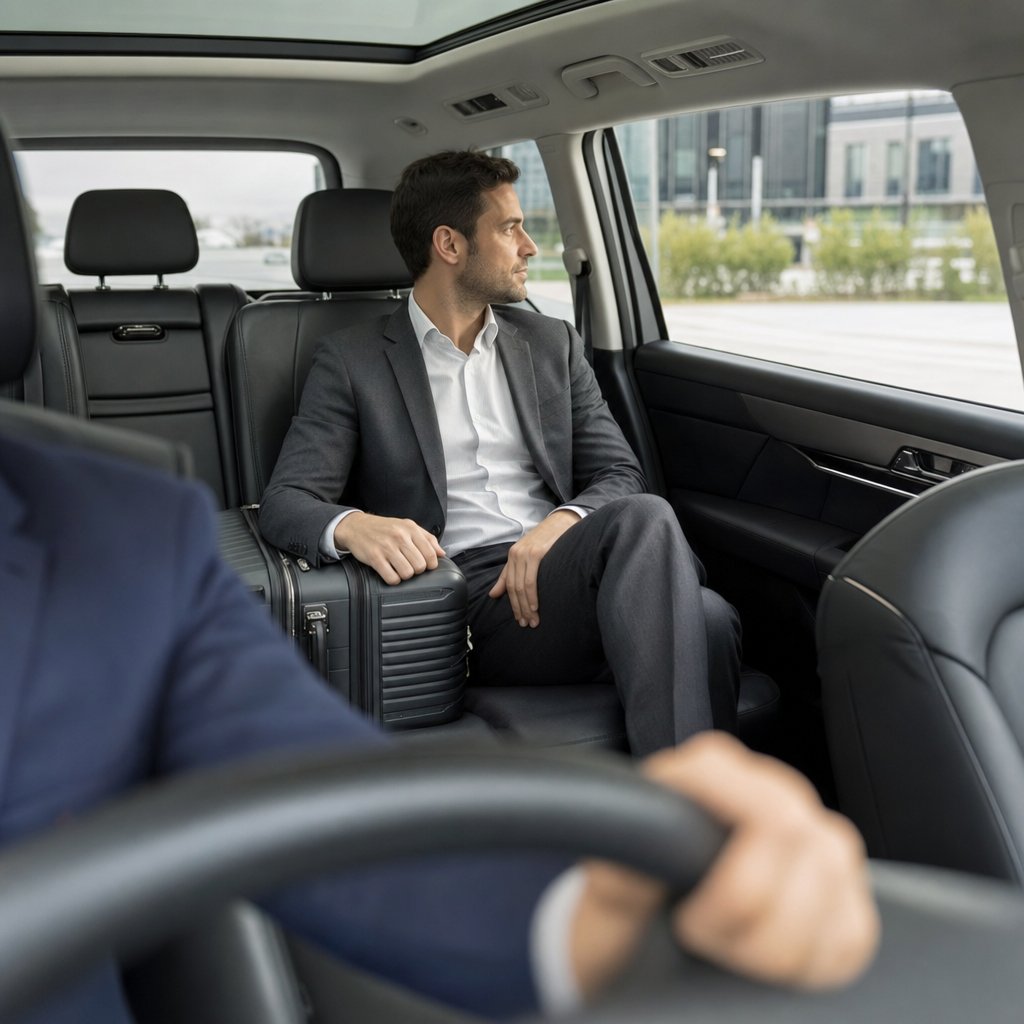 Tarif VTC Metz tout compris : passager à bord d'un véhicule électrique premium avec chauffeur privé